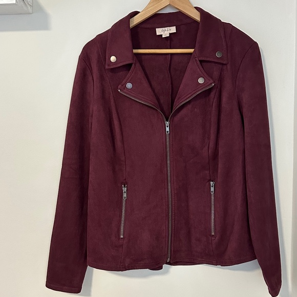 Style & Co brand | Women’s size Medium Moto Style Jacket Faux Suede Plum colou - Picture 1 of 6